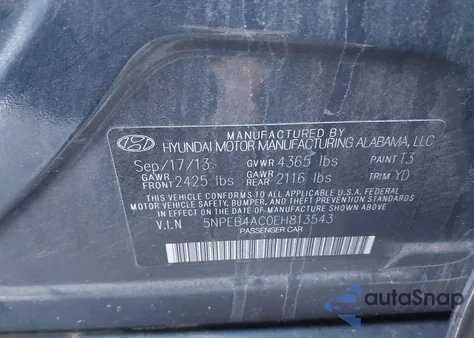 2014 Hyundai Sonata Gls из США, поврежденный, VIN 5NPEB4AC0EH813543